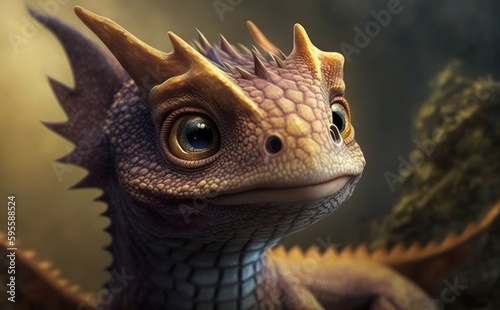 Cute baby dragon animal close up Medieval fantasy creature