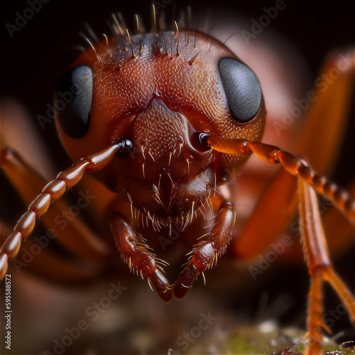 macro portrait of an ant. AI generated content © Elena