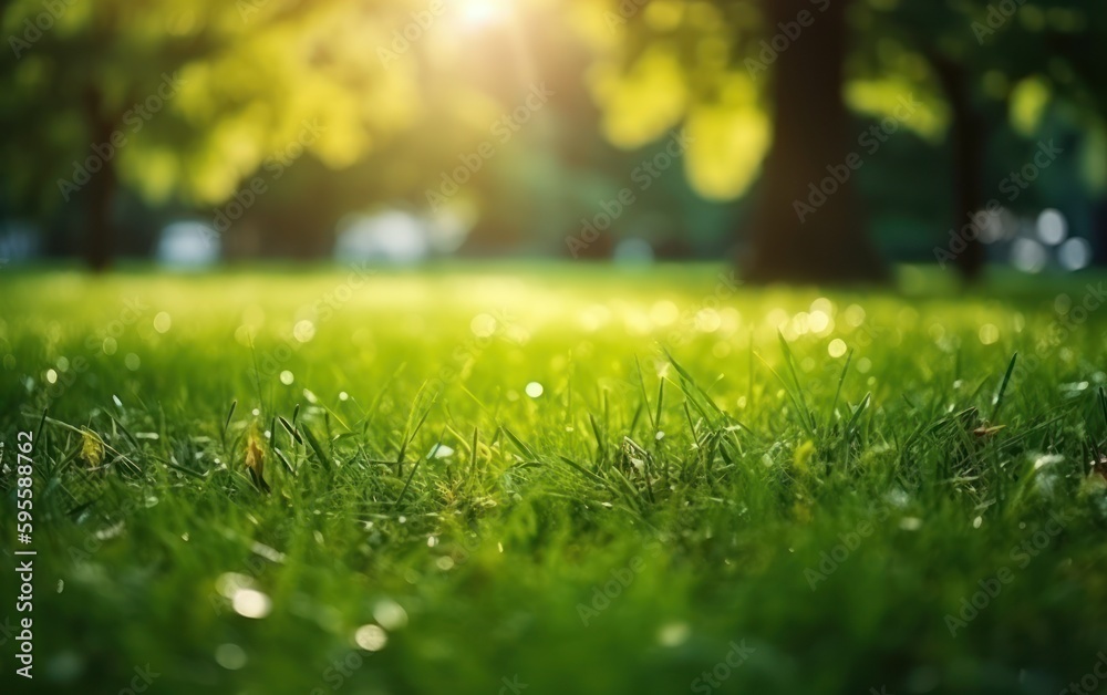 Naklejka premium Fresh green garden grass lawn in spring, summer