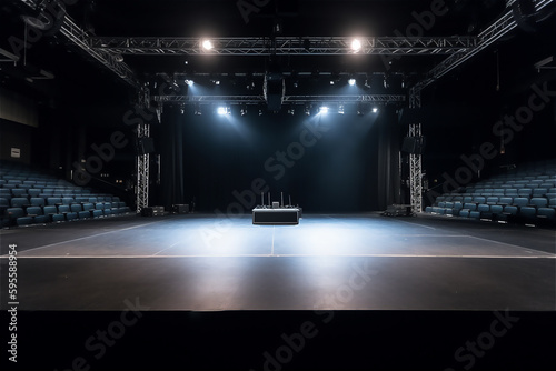 Empty stage with lights. AI generated content © Elena