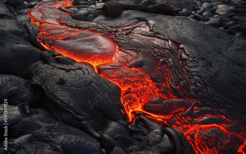 Background with glowing hot red molten lava after vulcanic eruption
