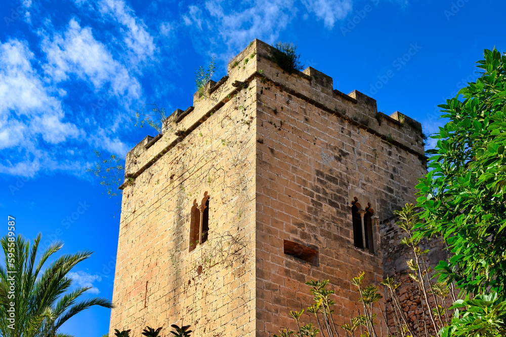 Architecture detail of a Medieval Castle in Denia, Spain. 