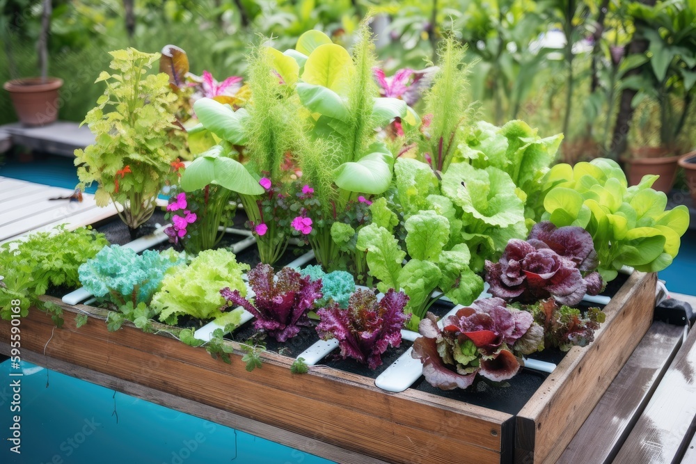 hydroponic garden with a variety of colorful flowering plants, created with generative ai hydroponic garden with a variety of colorful flowering plants, created with generative ai