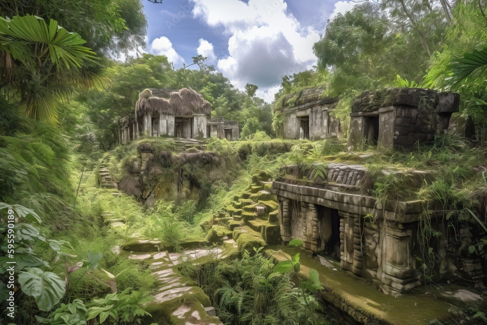 off-the-beaten-path destination with majestic mountain peaks in the background, created with generative ai