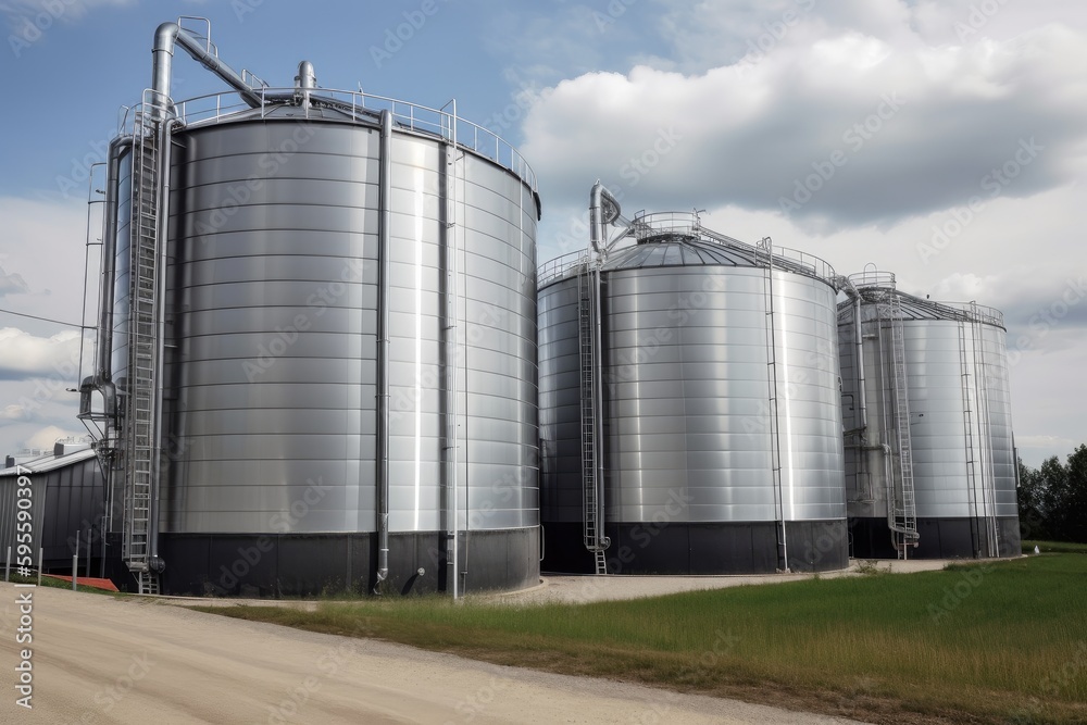 bioenergy plant, with large storage tanks and pipes for the production of biofuel, created with generative ai