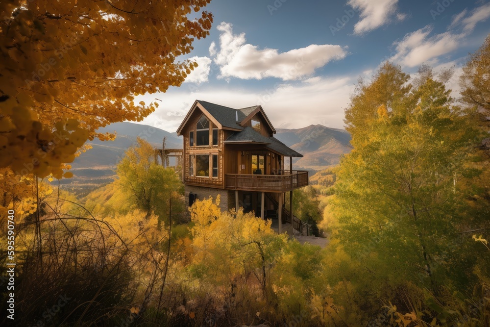 off-the-beaten-path location with breathtaking view, surrounded by mountains and trees, created with generative ai off-the-beaten-path location with breathtaking view, surrounded by mountains and trees, created with generative ai