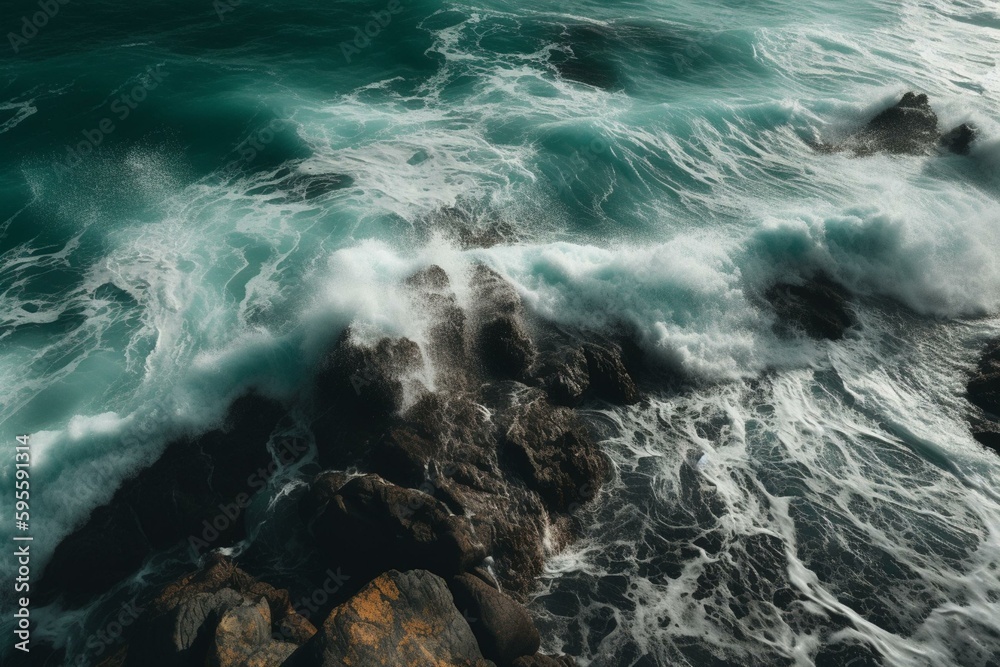 Bird’s-eye view of sea waves. Generative AI