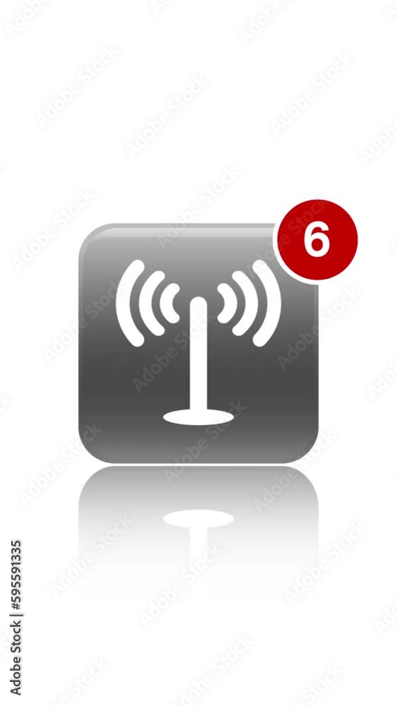 Vertical Video animation of network app with animated icon and notifications in red over white reflective background - seamless loop. Vertical Video animation of network app with animated icon and notifications in red over white reflective background - seamless loop.
