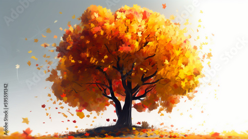 Panorama of autumn trees with yellow and red and orange leaves - Generative AI