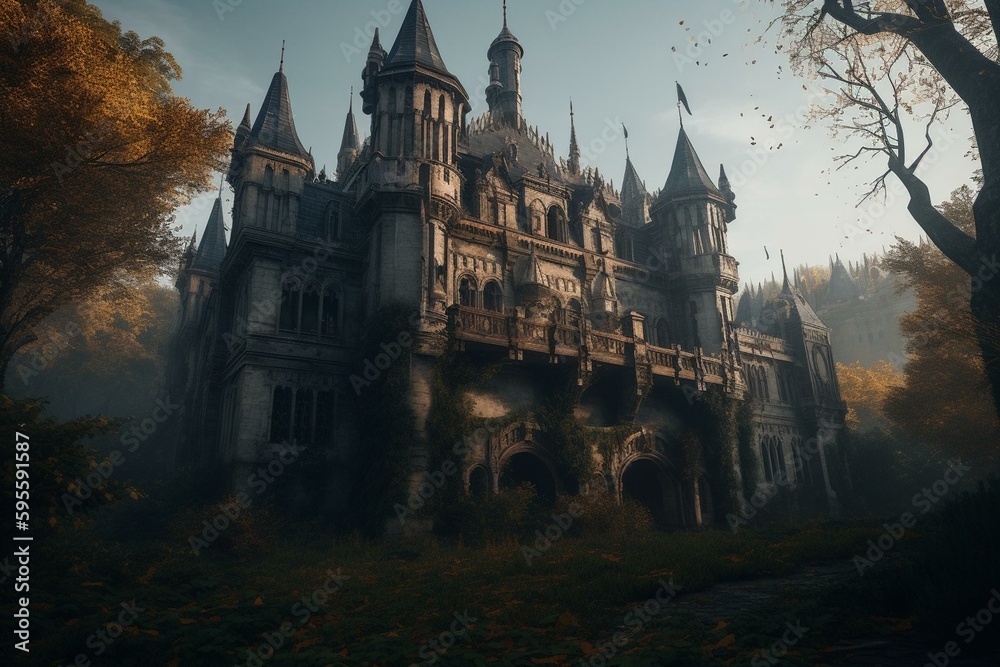 Gothic castle of the dark elves. Generative AI