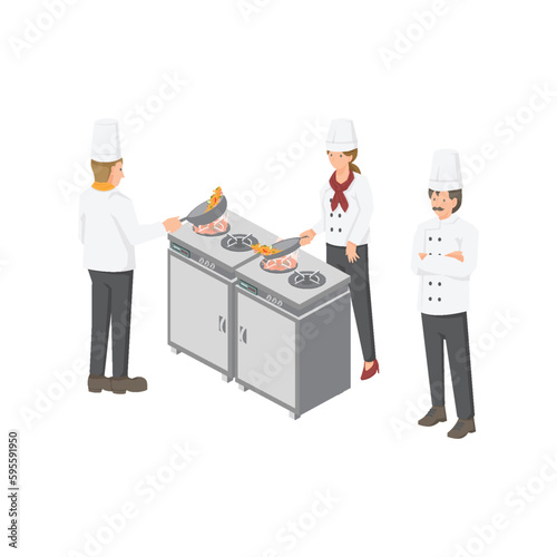 kitchen room and chef worker graphic vector illustration on white background