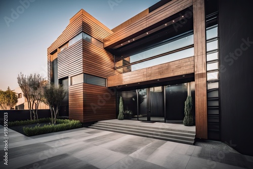 modern and sleek building with minimalist design features, including clean lines, natural materials and minimal decoration, created with generative ai