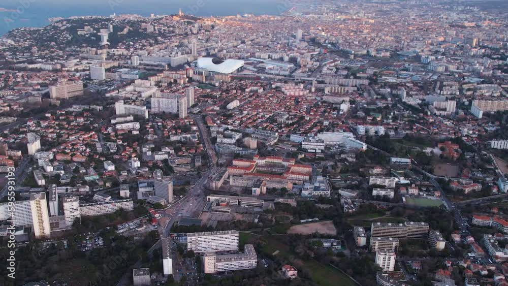 Aerial around the city Marseille on a sunny day on a morning in early spring. Aerial around the city Marseille on a sunny day on a morning in early spring.
