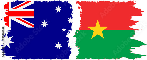 Burkina Faso and Australia grunge flags connection vector