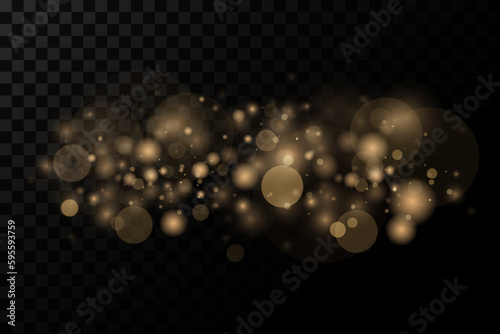 Glowing gold bokeh circles, sparkling gold dust abstract gold luxury decoration background.