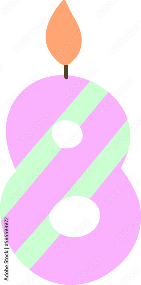 Pink and green festive number 8 with a candle Pink and green festive number 8 with a candle