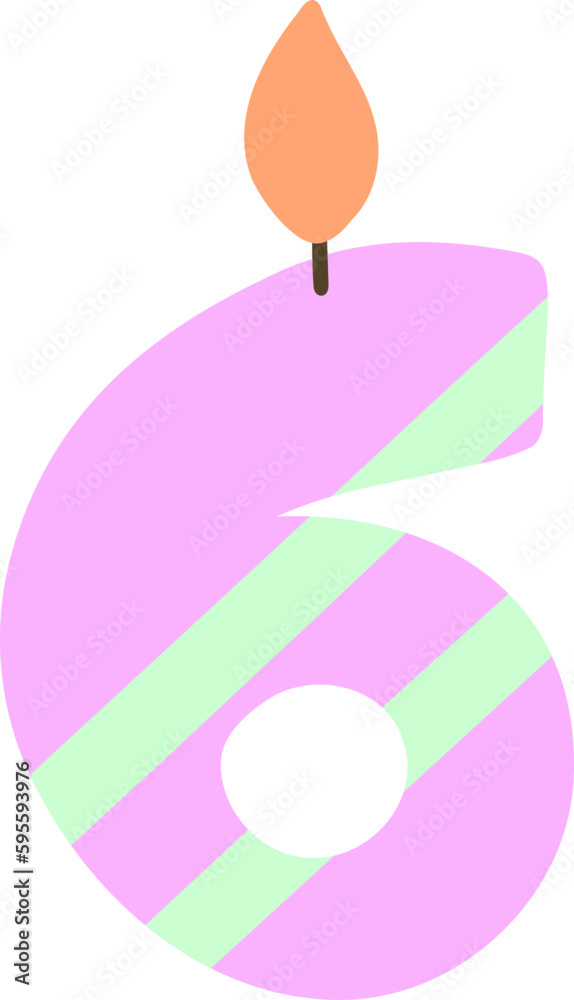 Pink and green festive number 6 with a candle Pink and green festive number 6 with a candle
