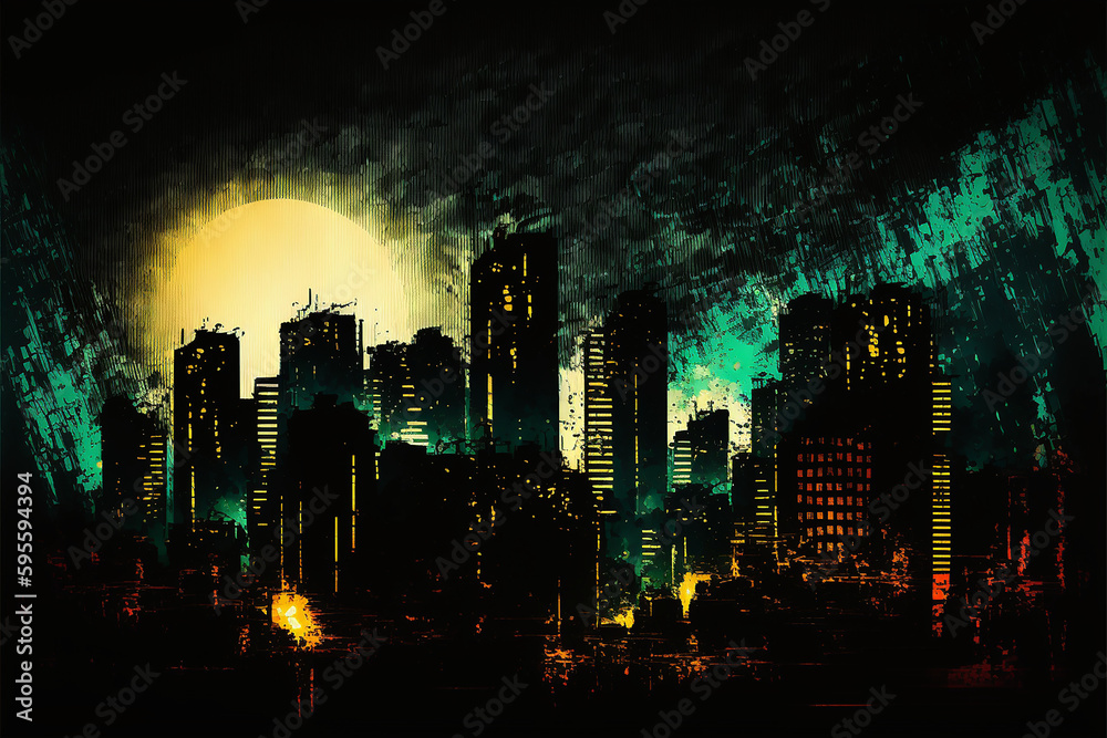 Fototapeta premium Artistic painting of sky scrapers Abstract style 