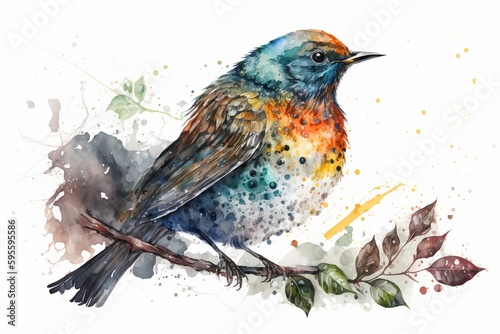 Watercolor bird illustration white background,Generative AI © simon