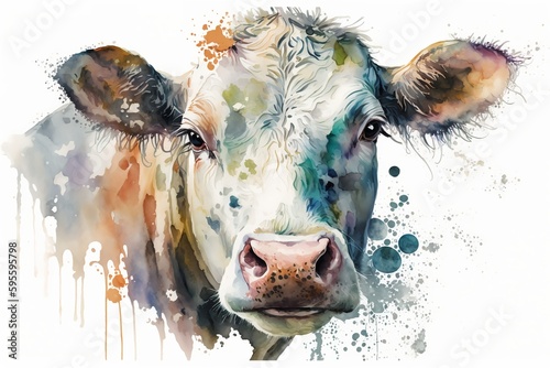 Watercolor cow illustration white background,Generative AI