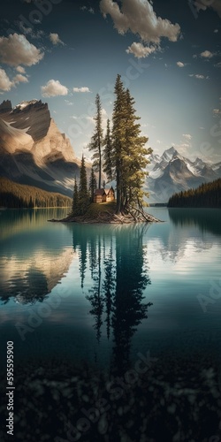 Canadian scenery at Maligne Lake Generative AI