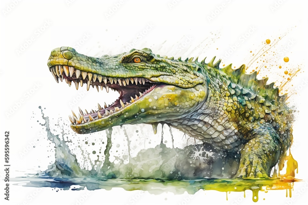 Fototapeta premium Watercolor Crocodile illustration white background,Generative AI