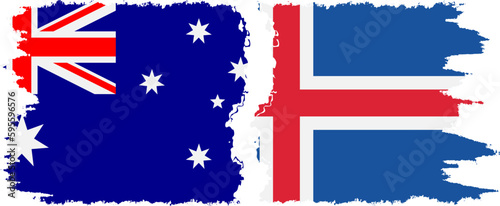 Iceland and Australia grunge flags connection vector