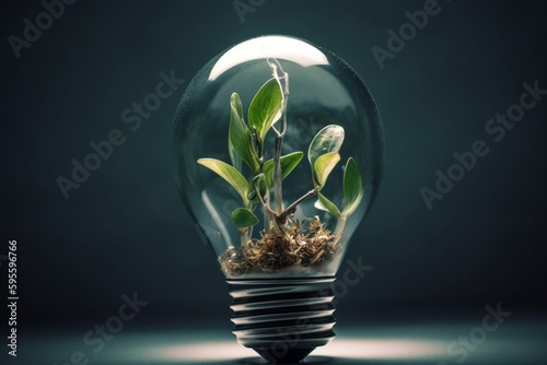 Green sprout inside light bulb, isolated on white. Eco-friendly concept. Generative AI