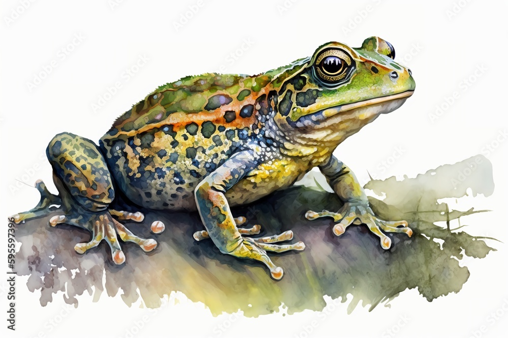 Fototapeta premium Watercolor forg illustration white background,Generative AI