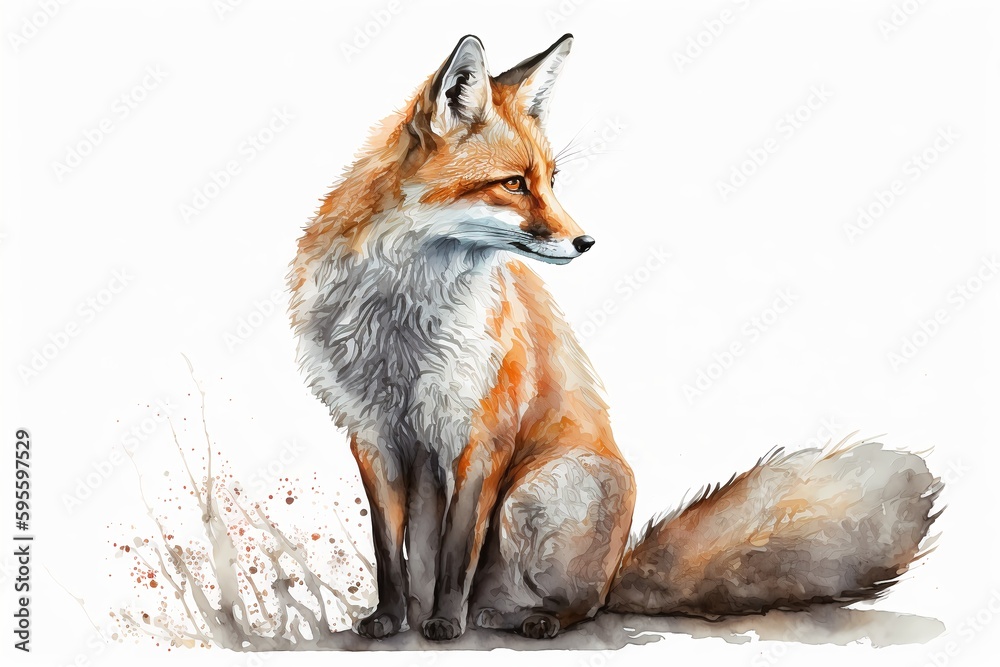 custom made wallpaper toronto digitalWatercolor fox illustration white background,Generative AI