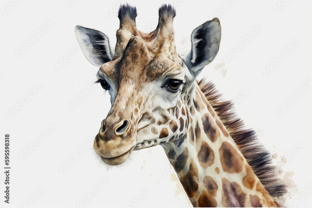 Obraz premium Watercolor giraffe illustration white background,Generative AI