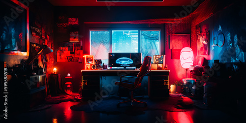 A neon room for a gamer. A perfect interior for relaxation
