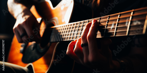 Hand of a musician on a guitar