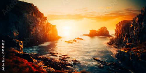 Rocks and cliffs at sunset