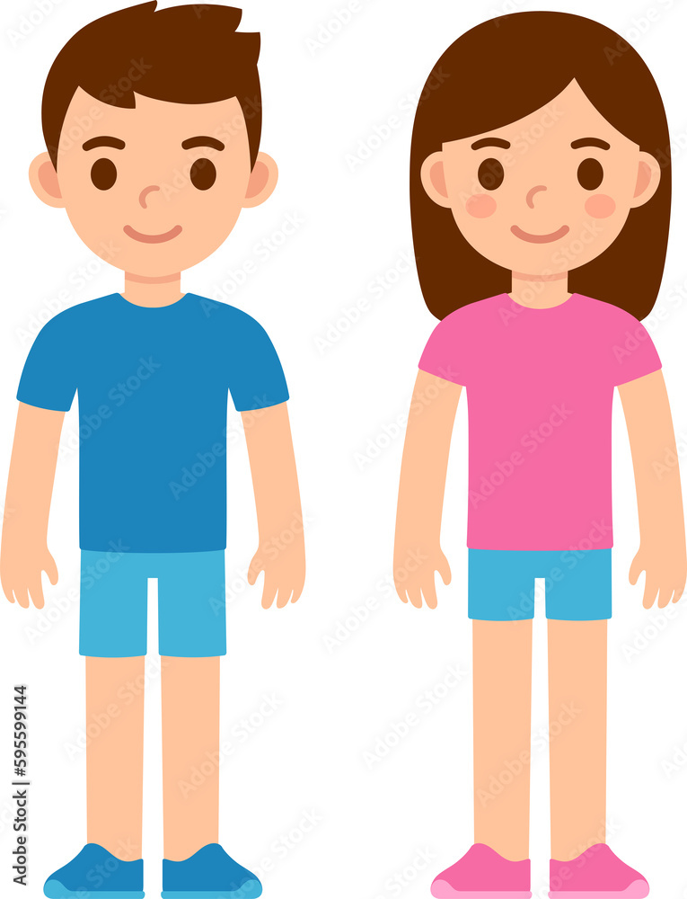 Cute cartoon boy in blue shirt and girl in pink shirt