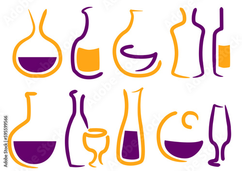Pittogrammi bottiglie e bicchieri di vino photo