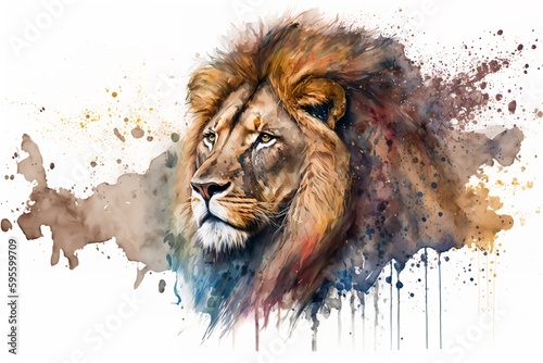 Watercolor lion illustration white background Generative AI