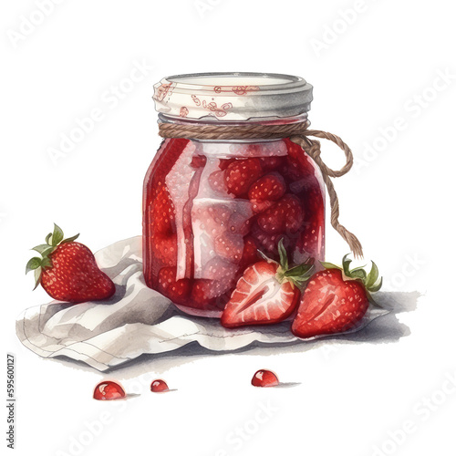 jar of strawberry jam watercolor. generative ai