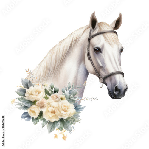 White horse watercolor. generative ai