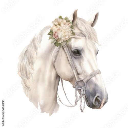 White horse watercolor. generative ai
