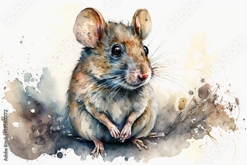 Watercolor mouse illustration white background,Generative AI © simon
