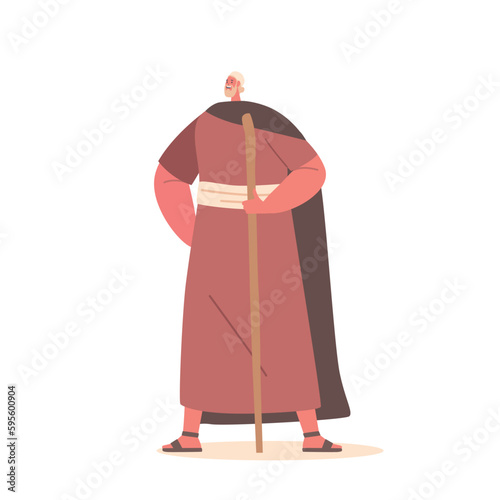 Mature Ancient Israel Man Character With Staff Depicts A Weathered Individual, Likely A Shepherd Or Farmer
