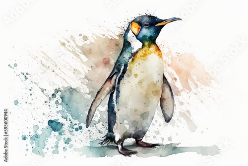 Watercolor penguin illustration white background,Generative AI