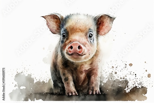 Watercolor pig illustration white background,Generative AI
