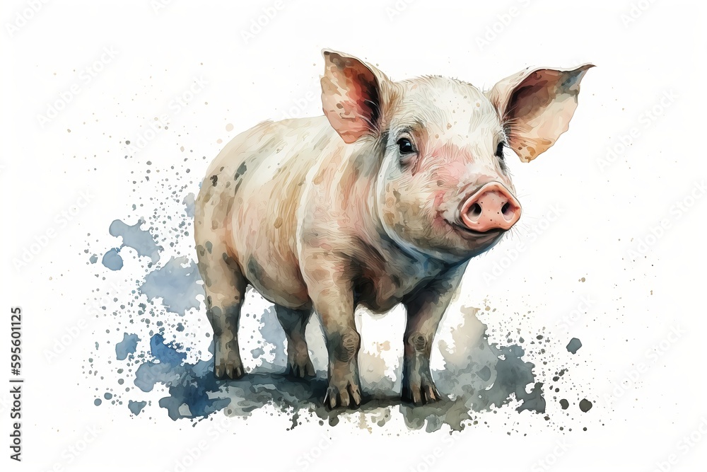custom made wallpaper toronto digitalWatercolor pig illustration white background,Generative AI