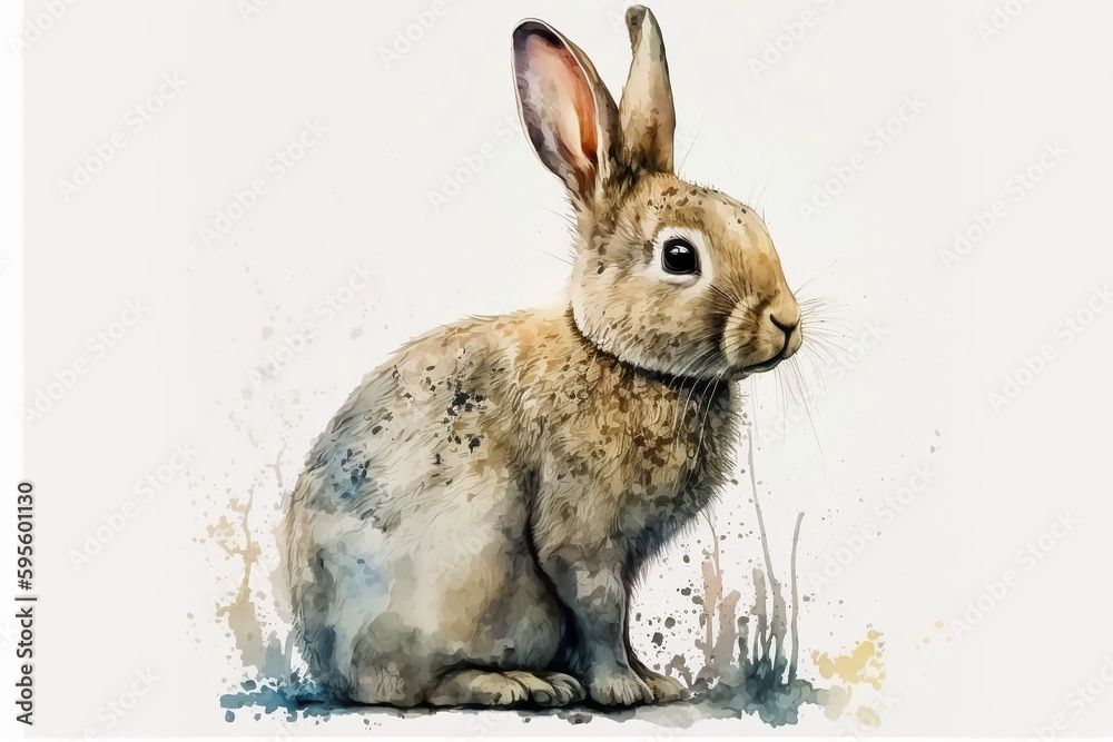 Obraz premium Watercolor rabbit illustration white background,Generative AI