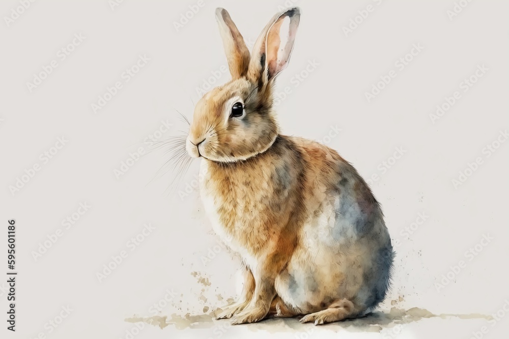 Watercolor rabbit illustration white background,Generative AI