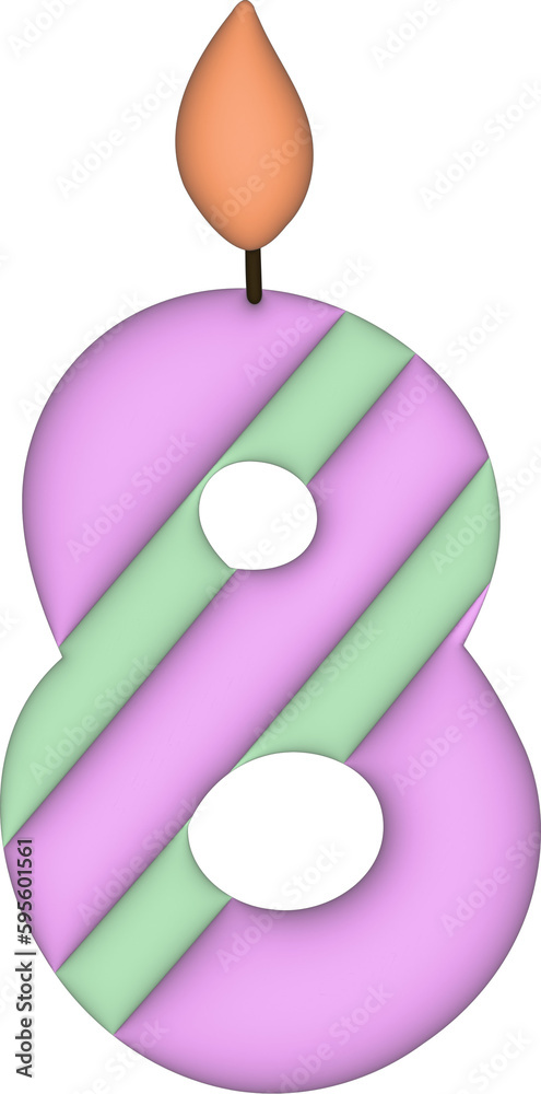 3D pink and green festive number 8 with a candle