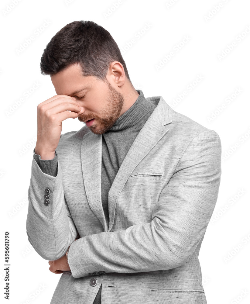 Upset businessman in suit on white background Upset businessman in suit on white background