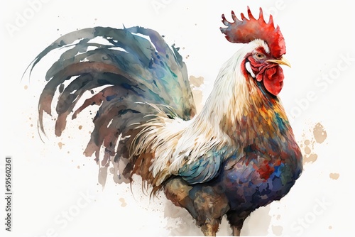 Wallpaper Mural Watercolor rooster illustration white background,Generative AI Torontodigital.ca